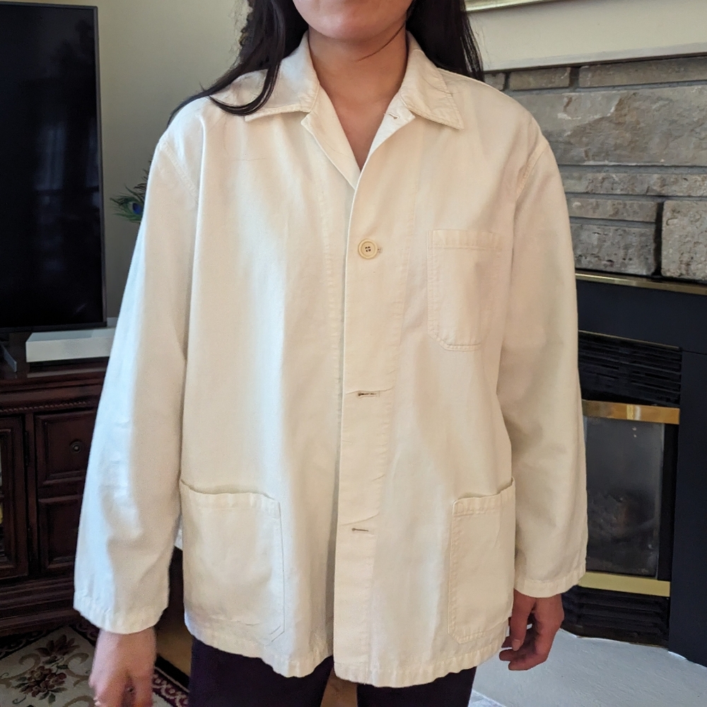 Caron Callahan Cream Beige Painter Jacket Large 100% Cotton